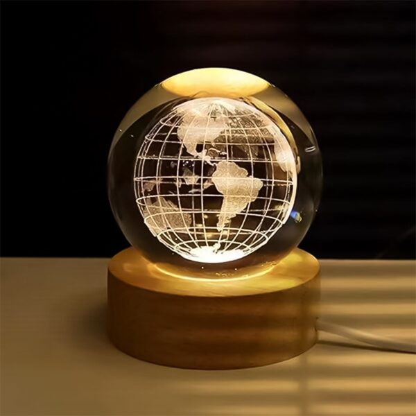 World 3D Crystal Ball lamps With Wood Base (1 Pc) - Image 2