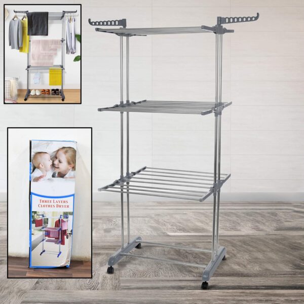 Premium Heavy Duty Stainless Steel 3 Layer Foldable Cloth Drying Stand (1 Set / With Color Box) - Image 4