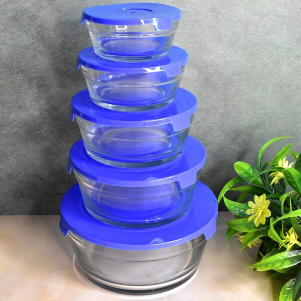 Modern Glass Bowl Set Mixing / Storage Bowls with Lids (5 Pcs Set) - Image 2