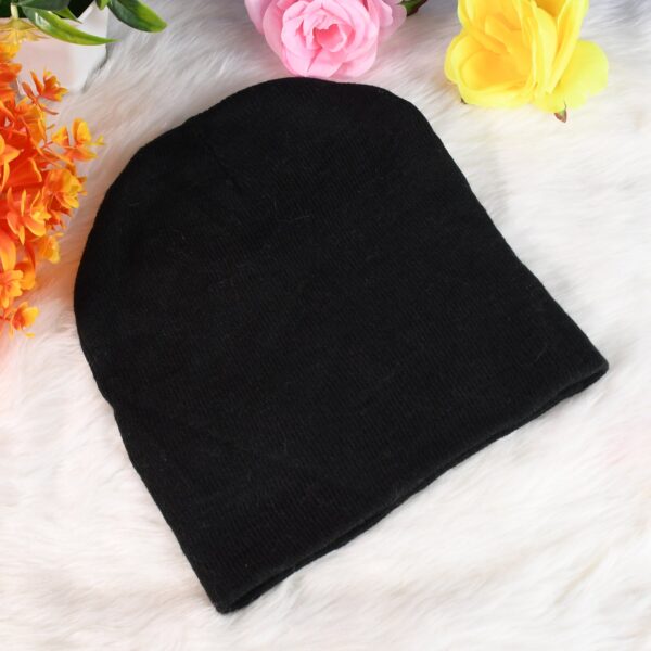 Cap for Winter Woolen Knitted Black Inside Fur Caps (1 Pc / Mix Design & Color) - Image 4
