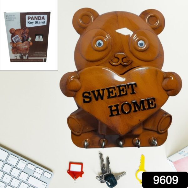 Cute Plastic Panda Key Holder, Wall Key Rack with 5 Hooks (1 Pc) - Image 2
