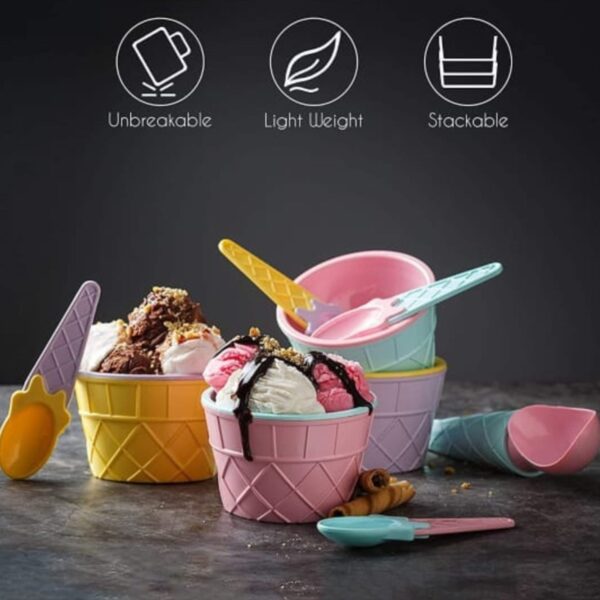 Ice-Cream Waffle Spoon Bowel Cup Set | Premium ice Cream Set | Ice-Cream Bowel with Spoon | 6 units Couple Bowl Set | Color Box - Image 6