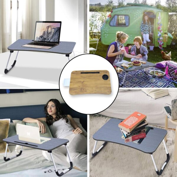 Multi-Purpose Laptop Desk for Study and Reading with Foldable, Cupholder & Drawer (1 Pc / Mix Plain Design / 58×38 Cm) - Image 6