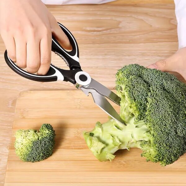 3 in1 Multi-Function Kitchen Household for Vegetables, Fruit, Cheese & Meat Slices with Bottle Opener Stainless Steel Sea Food Scissor (1 Pc ) - Image 4