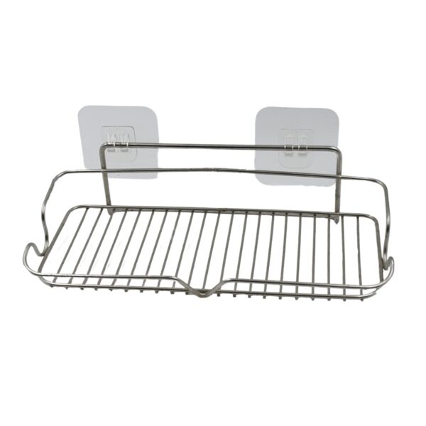 Stainless Steel Kitchen Bathroom Shower Shelf Storage Suction Basket Rack With 2 Hook (1 Pc) - Image 4