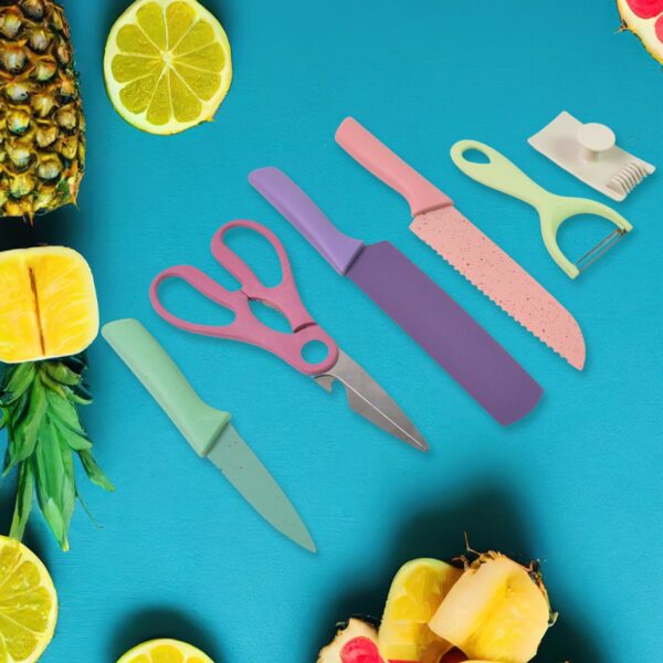 Professional Colorful Kitchen Knives Set (6 Pcs Set) - Image 3