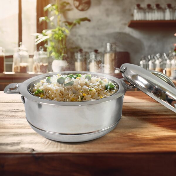 Royal Unique Hot Pot Stainless Steel Insulated Serving Casserole with Lid Handle (2000 ML) - Image 3