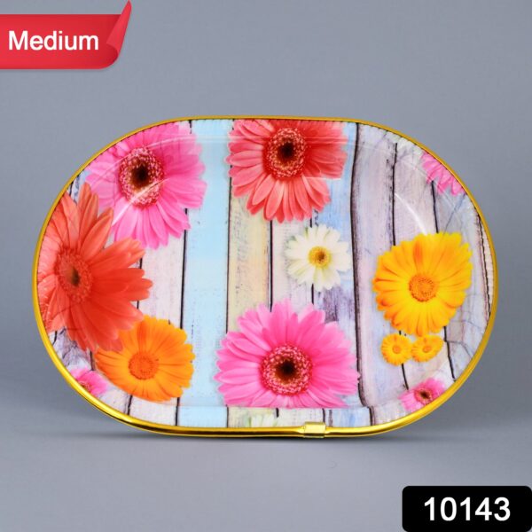Medium Plastic Flower Printed Design Serving Tray (1 Pc / 31 x 21 CM / Mix Color) - Image 2