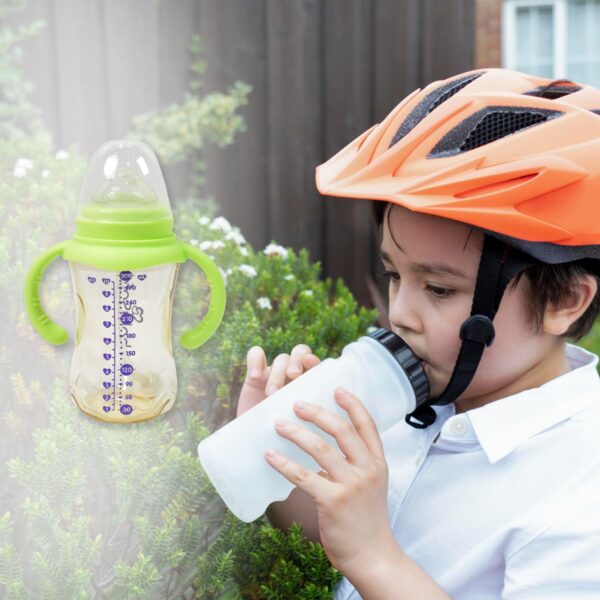 Plastic Baby Feeding Bottle with Handles, Cleaning brush & Straw (300 ML / 1 Pc) - Image 3
