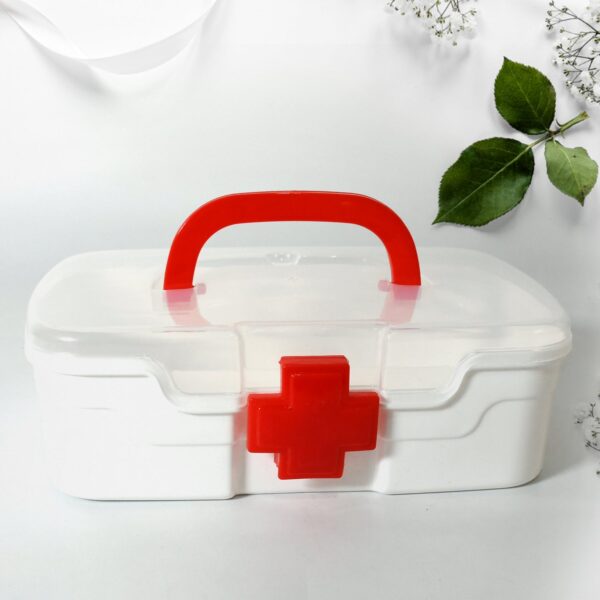 Medical Box, 1 Piece, Indoor Outdoor Medical Utility, Medicine Storage Box, Detachable Tray Medical Box Multi Purpose Regular Medicine, First Aid Box with Handle & Transparent Lid - Image 3