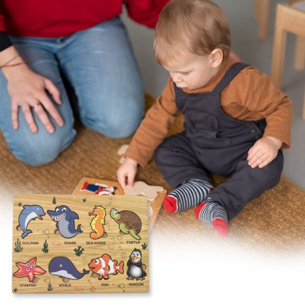 Seawater Animal Wooden Puzzle Learning Educational Board (1 Set) - Image 3