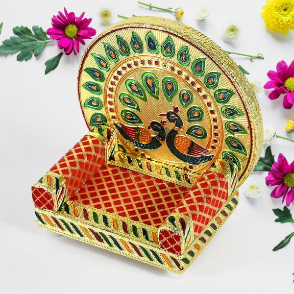 Meenakari Work Laddu Gopal Singhasan for Pooja Mandir Wooden Krishna Ladoo Bal Gopal Sofa Asan, Home Decorative Premium Look Decorative Singhasan Suitable For Home, Office, Restaurant (2 Pc Set) - Image 3