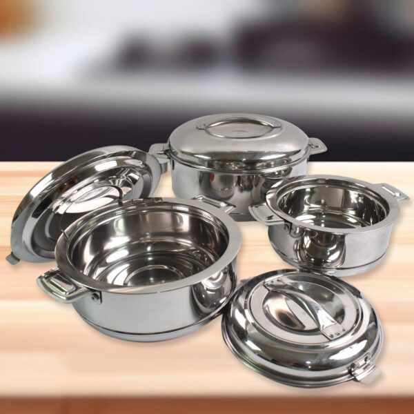 Royal Unique Hot Pot Stainless Steel Insulated Serving Casserole with Lid & Handle (3 pcs Set) - Image 3