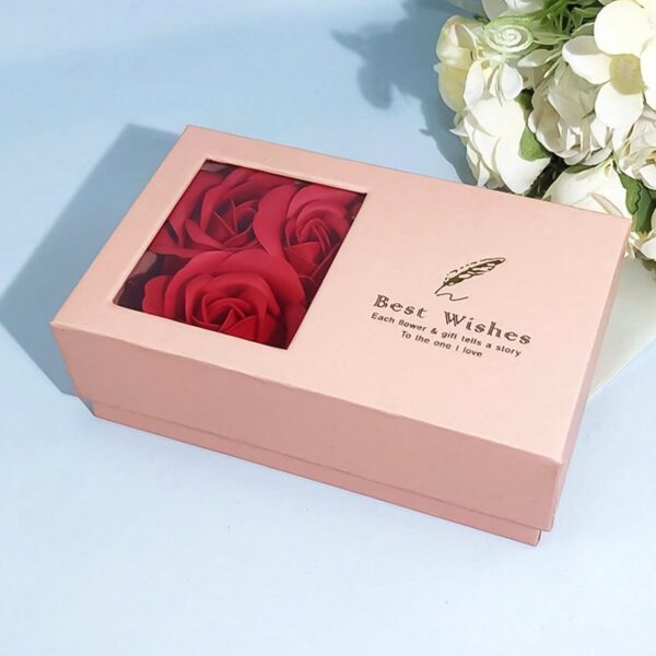 Jewellery Gift Box with Lids & Roses Packaging Box with 6 Roses (1 Set) - Image 5