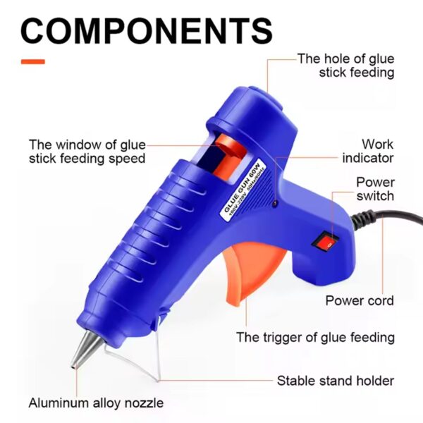 Professional 60 Watt with 2 Pcs Hot Melt Glue Stick & ON / Off Switch (1 Pc) - Image 3