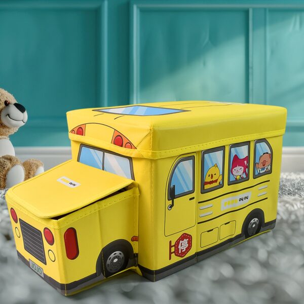 School Bus Shaped Portable Foldable Toy Box Storage with Lid (1 Pc) - Image 3