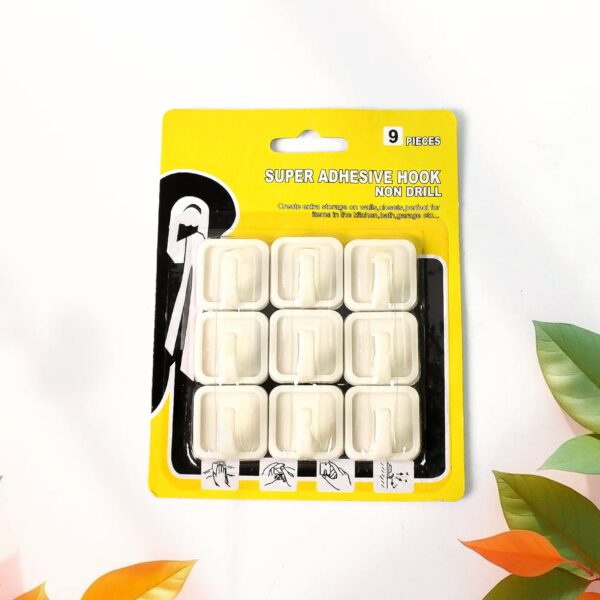 Adhesive Hooks for Wall Hanging Clothes Strong Adhesive Hooks (9 pcs Set) - Image 5