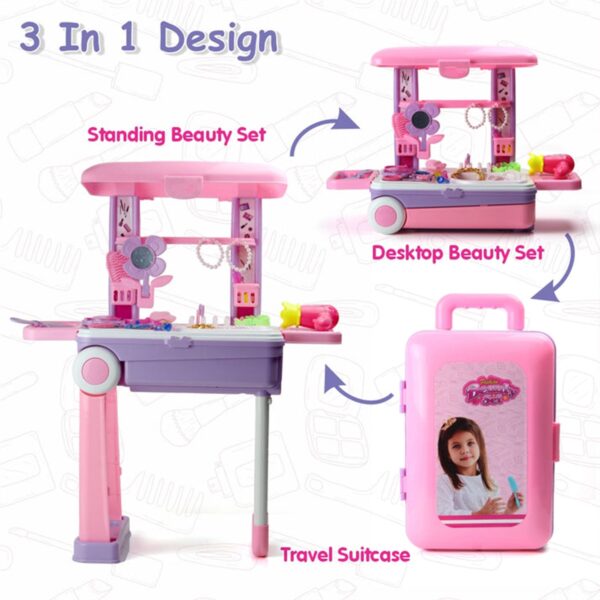 Big Beauty Set Suitcase On Wheel, The Ultimate Beauty Set On Wheels for Girls, Makeup Kit is Easy to Clean & Use, Portable Beauty Set with 25 Pieces for 3 Years BIS Approved. (Beauty Set Trolley) - Image 3