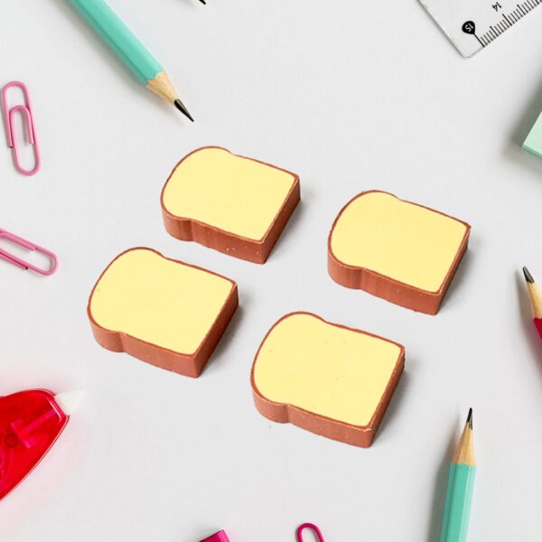 3D Toast Bread Shape Eraser for Kids, Cartoons Erasers Toast Bread Erasers Bread Shaped Eraser for Students, Gift, Cute Fun Food Erasers for School Classroom, Stationery for Boys & Girls (4 Pcs Set) - Image 6