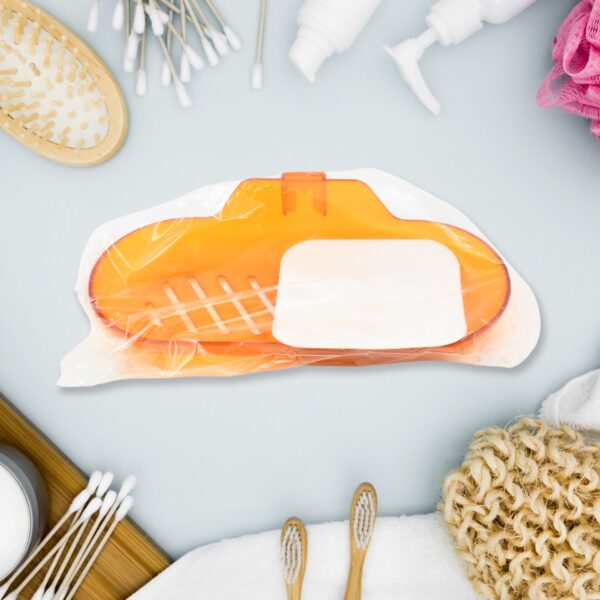 Plastic Soap Dish Holder for Bathroom Shower Wall Mounted Self Adhesive Soap Holder Saver Tray-Plastic Sponge Holder for Kitchen Storage Rack Soap Box, Bathroom (1 Pc) - Image 3