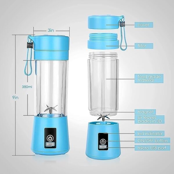 Portable Electric USB Juice Maker Juicer Bottle Blender, Grinder Mixer, 4 Blades Rechargeable Bottle (380 ML / Mix Color) - Image 6