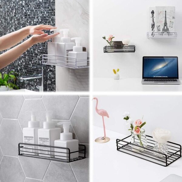 Steel Self-Adhesive Multipurpose Bathroom Shelf with Hooks (1 Set) - Image 4