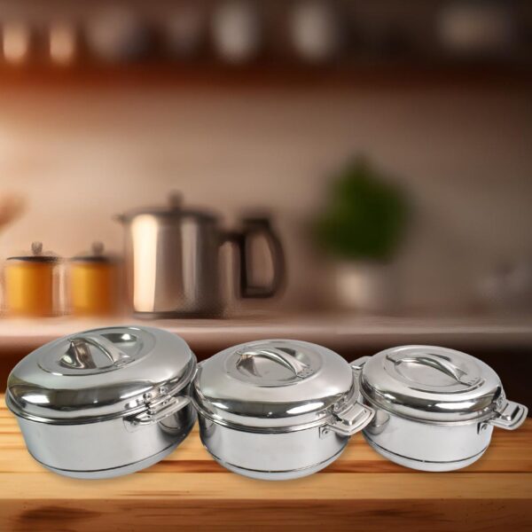 Royal Unique Hot Pot Stainless Steel Insulated Serving Casserole with Lid & Handle (3 pcs Set) - Image 4