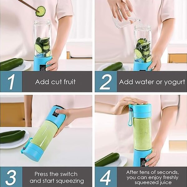 Portable Electric USB Juice Maker Juicer Bottle Blender, Grinder Mixer, 4 Blades Rechargeable Bottle (380 ML / Mix Color) - Image 3