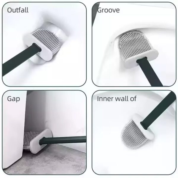 Portable Silicone Toilet Brush with Holder Flex Toilet Brush - Wall Mounted Anti-drip Set Toilet Cleaner Brush | Non-Slip Long Handle Toilet Brush Pack of 1 - Image 4