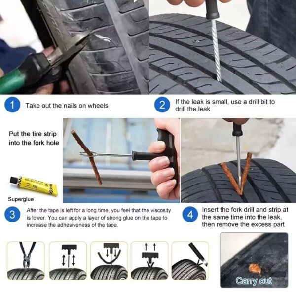 Tyre Puncture Repair Kit with 3 Seal Strips (5 Pcs Set) - Image 3