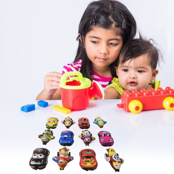 Mini Pull Back Car & Aeroplane PVC Plastic Pull Back Car Cartoon Toys (12 Pcs Set) - Image 4