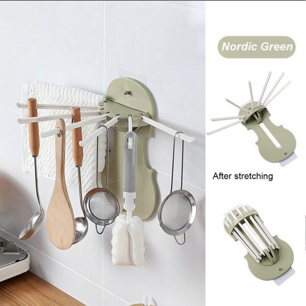 Plastic 7-in-1 Multifunction Retractable Wall-Mounted Pull-Out Hanger Rack Without Punching Hooks Up for Kitchen Bathroom - Image 4