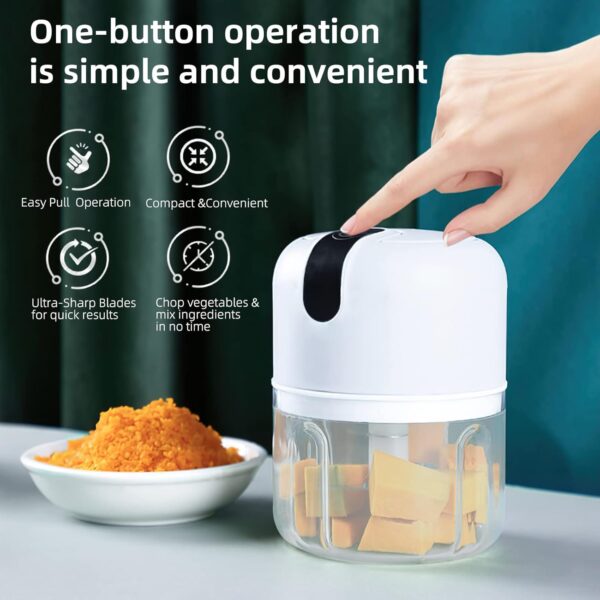 Wireless USB Rechargeable Mini Electric Garlic Machine / Chopper 3 Blades (250Ml) - Image 6