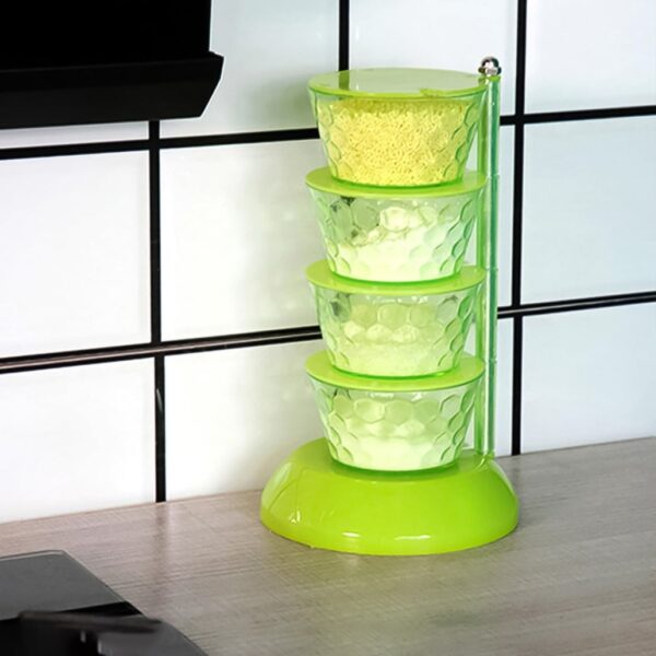 4 Section 360° Rotating Vertical Seasoning Box Plastic Pickle Tower | Spice Rack (4 Layer with 4 Plastic Spoon / 1 Set) - Image 3