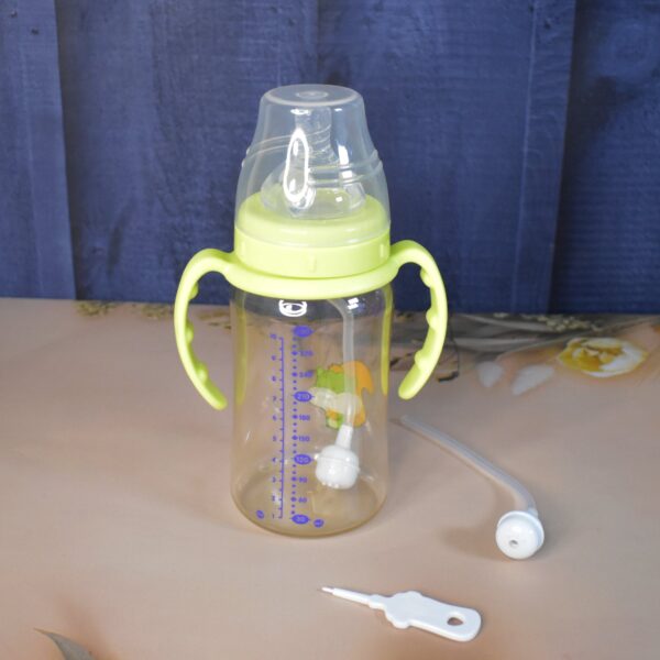 Plastic Baby Feeding Bottle with Handles, Cleaning brush & Straw (300 ML / 1 Pc) - Image 4