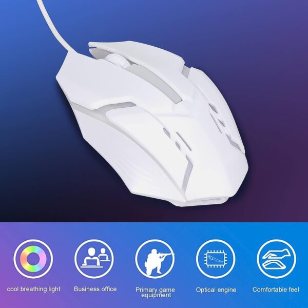 USB Wired Mouse, Gaming Mouse Colorful / Lighting Luminous  (1 Pc / Wihte) - Image 5