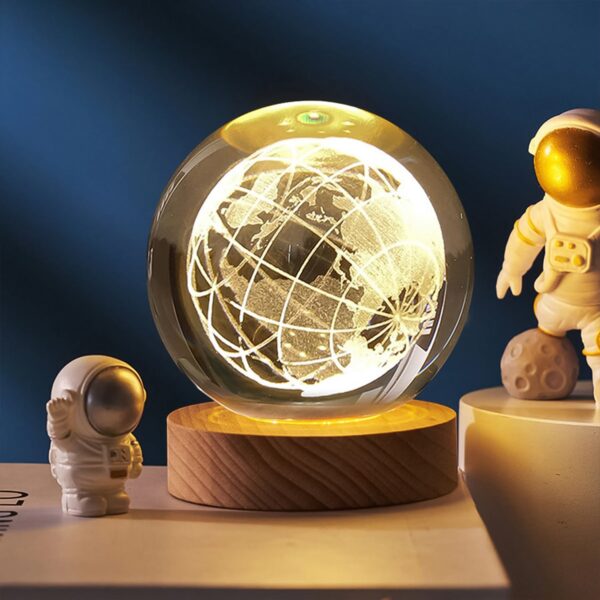 World 3D Crystal Ball lamps With Wood Base (1 Pc) - Image 3
