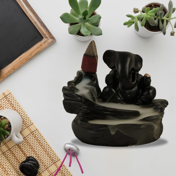 Smoke Fountain Ganesha Idol Decoration Items with 8 Pc Backflow Incense Cones Sticks (1 pc) - Image 4