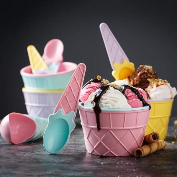 Ice-Cream Waffle Spoon Bowel Cup Set | Premium ice Cream Set | Ice-Cream Bowel with Spoon | 6 units Couple Bowl Set | Color Box - Image 7