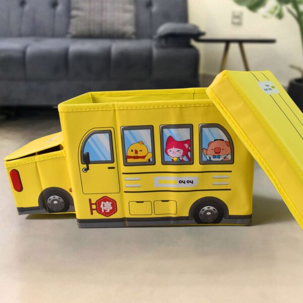 School Bus Shaped Portable Foldable Toy Box Storage with Lid (1 Pc) - Image 4