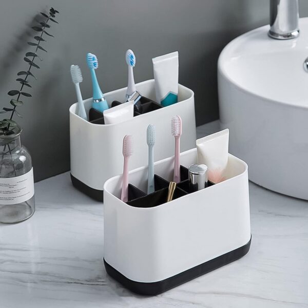 6 Compartment Multi Purpose Organizer Toothbrush Holder Stand Plastic Caddy (1 Pc) - Image 4