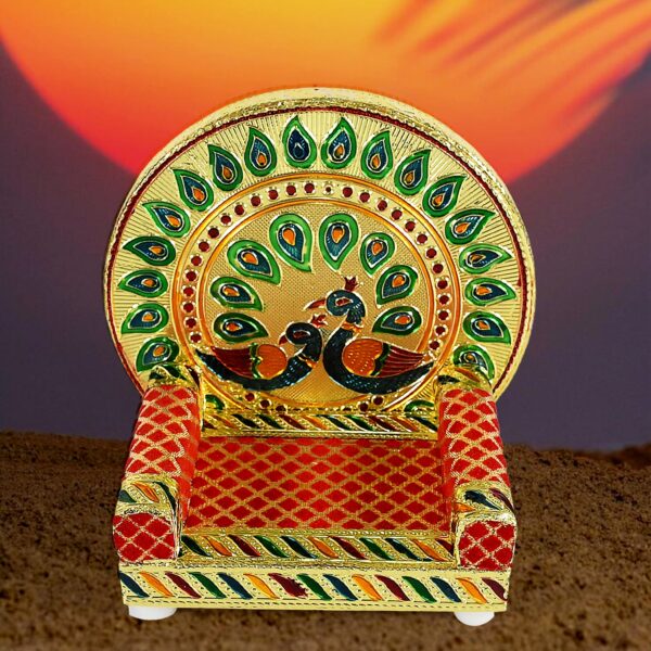 Meenakari Work Laddu Gopal Singhasan for Pooja Mandir Wooden Krishna Ladoo Bal Gopal Sofa Asan, Home Decorative Premium Look Decorative Singhasan Suitable For Home, Office, Restaurant (2 Pc Set) - Image 5