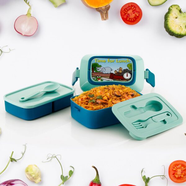 5621 Double Layer Lunch Box Stylish Lid Lunch Box With Fork & Spoon Lunch Box For Children School Lunch Box  - Image 3
