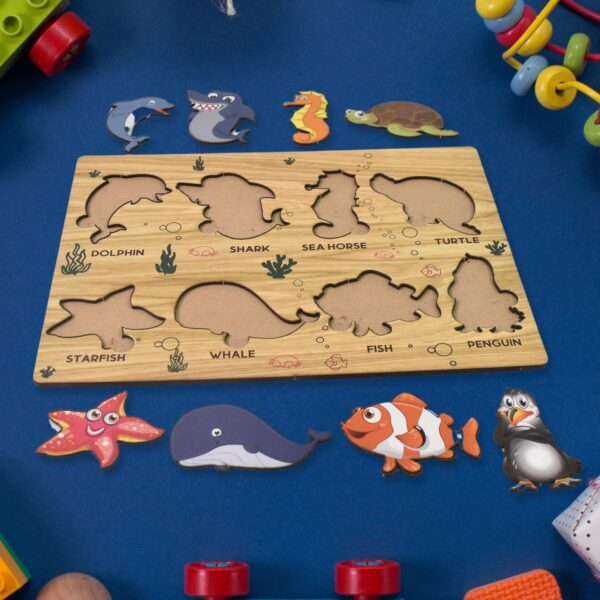 Seawater Animal Wooden Puzzle Learning Educational Board (1 Set) - Image 4