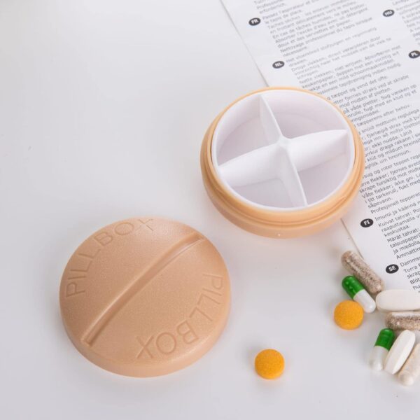 Portable Round Shape 4 Compartments Pill Box (1 Pc) - Image 6