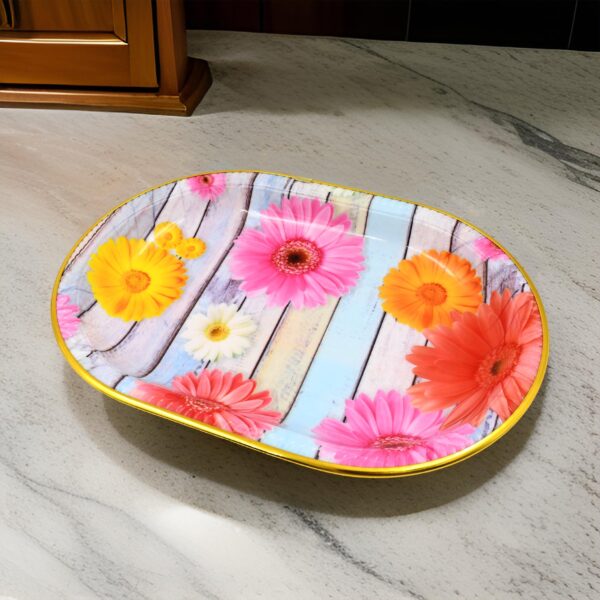 Medium Plastic Flower Printed Design Serving Tray (1 Pc / 31 x 21 CM / Mix Color) - Image 3
