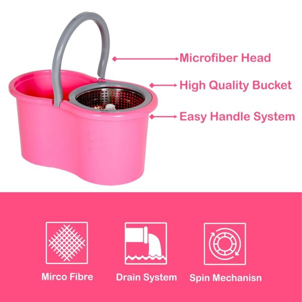 Easy Cleaning Mop with Bucket, for Floor Cleaning, 360° Spin Floor Cleaning (1 Set / Mix Color) - Image 3