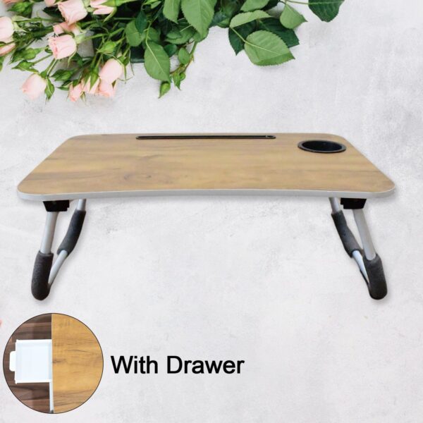 Multi-Purpose Laptop Desk for Study and Reading with Foldable, Cupholder & Drawer (1 Pc / Mix Plain Design / 58×38 Cm) - Image 4
