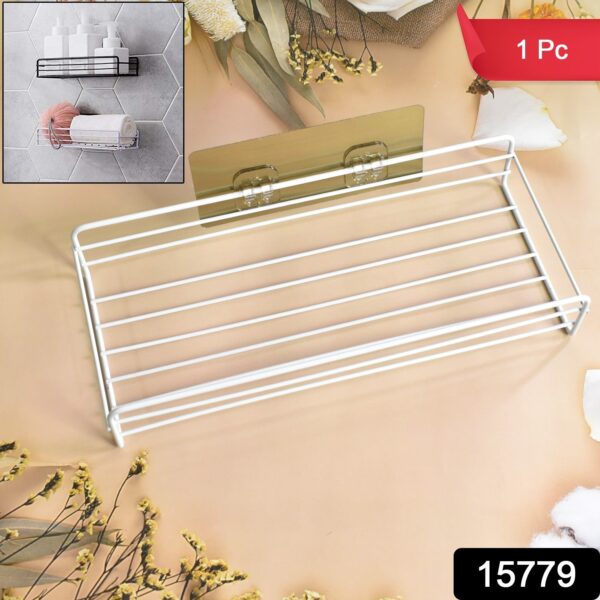 Steel Self-Adhesive Multipurpose Bathroom Shelf with Hooks (1 Set) - Image 2