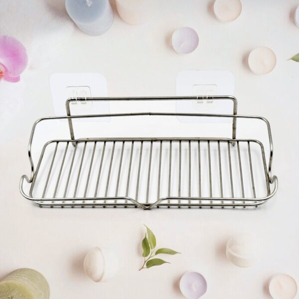 Stainless Steel Kitchen Bathroom Shower Shelf Storage Suction Basket Rack With 2 Hook (1 Pc) - Image 6